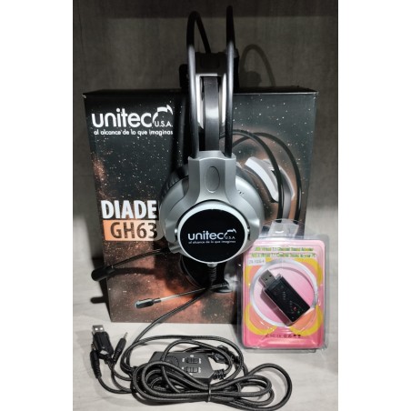 Unitec Diadema Gamer Video Juegos PC - GH63 + Tarjeta de Sonido